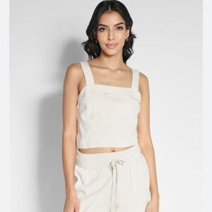 American Eagle Linen Blend Cropped Ruffle Tank Top